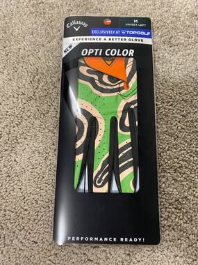 New Callaway Unisex Opti Color LEFT HANDED Golf Glove, Orange Swirl Size Medium